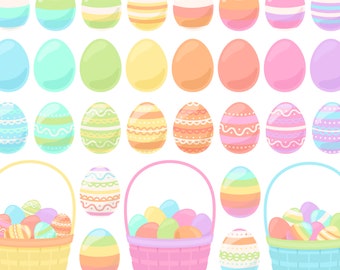 Pastel Easter Egg Clipart, Easter Basket with Colored Egg Clip Art, Spring Clipart, Easter Egg Hunt Clipart, Commercial Use