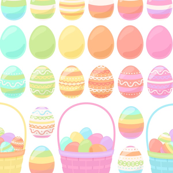 Pastel Easter Egg Clipart, Easter Basket with Colored Egg Clip Art, Spring Clipart, Easter Egg Hunt Clipart, Commercial Use