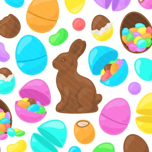 Clipart di caramelle pasquali luminose, clipart di coniglietti pasquali, clip art di caramelle al cioccolato, grafica e illustrazioni di Pasqua, download per uso commerciale