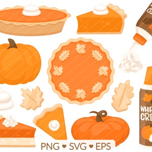 Clipart de torta de abóbora - imagens SVG, PNG, EPS - especiarias de abóbora outono outono, clipart de ação de graças, chantilly padaria, folhas de abóbora