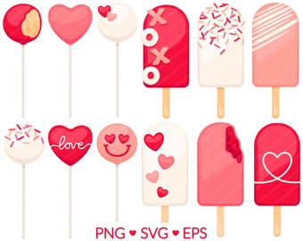 Valentine's Day Cake Pop Clipart - SVG, PNG, EPS Images - Valentine Cakesicle Clip Art, Bakery Baking Dessert Cake Treat, Popsicle Sprinkle