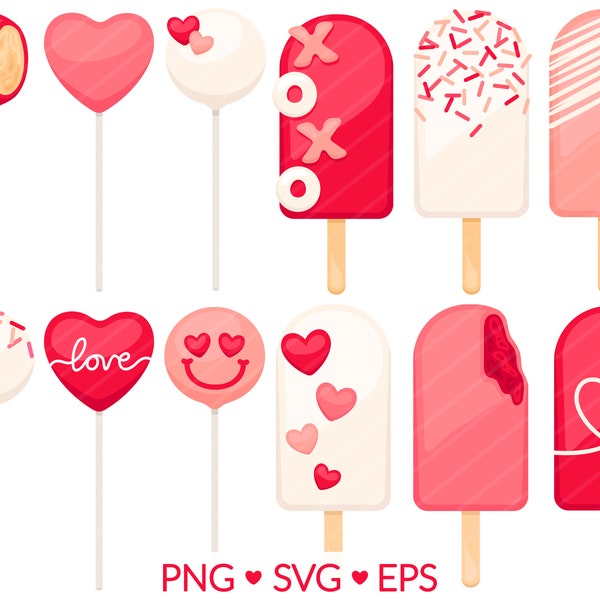 Valentine's Day Cake Pop Clipart - SVG, PNG, EPS Images - Valentine Cakesicle Clip Art, Bakery Baking Dessert Cake Treat, Popsicle Sprinkle