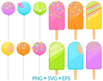 Rainbow Cake Pop Clipart - SVG, PNG, EPS Images - Cakesicle Clip Art, Bakery Baking Dessert Cake Treat, Popsicle Sprinkle