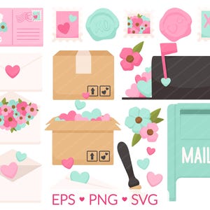 Valentinstag Liebesbrief Clipart - SVG, PNG, EPS Bilder - Valentinstag Post Paket Geschenk, Muttertag Save the Date, Briefkasten Postkarte Schiff