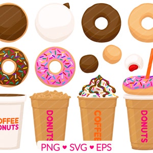 Donut Coffee Clipart - SVG, PNG, EPS Images - Frappe Clip Art, Iced Coffee, Sprinkle Doughnut, Donut Holes, Commercial Use