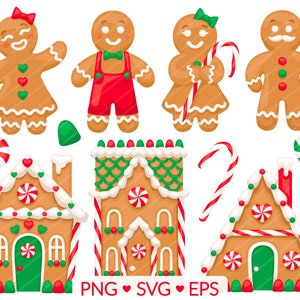 Imágenes Prediseñadas de la casa de pan de jengibre - Imágenes SVG, PNG, EPS - Hombre de pan de jengibre chica, bastón de caramelo menta Clip Art Candy House glaseado Sprinkles