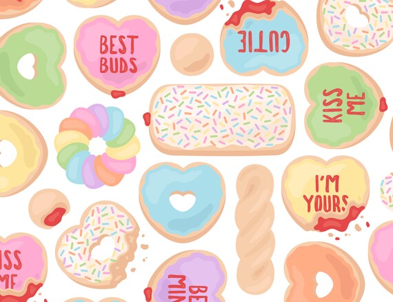 Conversation Heart Donut Clipart Valentine S Day Cake Etsy
