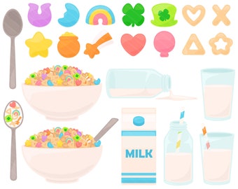 Lucky Marshmallow Cereal PNG Clipart - St Patrick's Day Breakfast Clover Rainbow Moon Star Leprechaun Food Clipart, Commercial Use