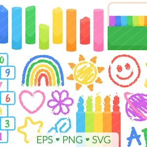 Kreda chodnikowa Clipart - SVG, PNG, Obrazy EPS - Letnia zabawa Rysunek kredą do gry w klasy, Artykuły artystyczne Rainbow, Zajęcia na świeżym powietrzu dla dzieci w szkole