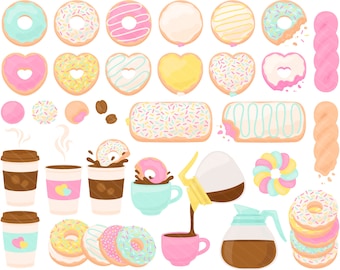 Pastel Donut & Coffee PNG Clipart – Valentine's Day Digital Images (Commercial Use)