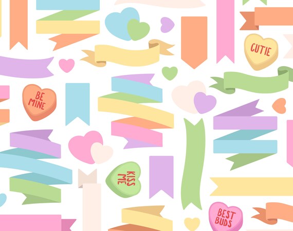 Pastel Rainbow Valentine Banner Clipart Ribbon Clipart Heart Etsy