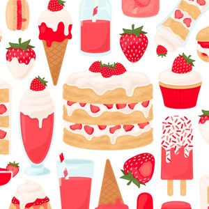 Strawberry Treats Clipart - Summer Strawberry Shortcake Lemonade Popsicle Margarita Cupcake Baking Clipart - Utilisation commerciale