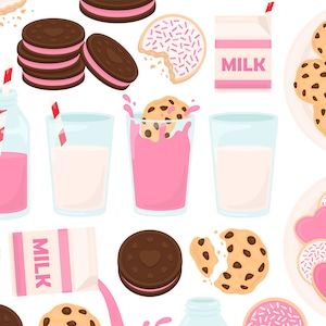 Aardbeienmelk & Koekjes PNG Clipart - Dessert Bakken Oreo Cookie, Chocolade Chip Ontbijt Valentijnsdag Illustraties - Voor Commercieel Gebruik