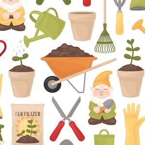 Summer Garden Clipart, Garden Gnome Clip Art, Gardening Green Spring Clipart, Bewässerung kann Clip Kunst, kommerzielle Nutzung