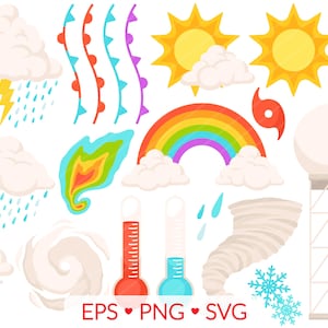 Clipart météo - images SVG, PNG, EPS - météorologie science classe illustration, tornade ouragan avant soleil nuage pluie tempête température