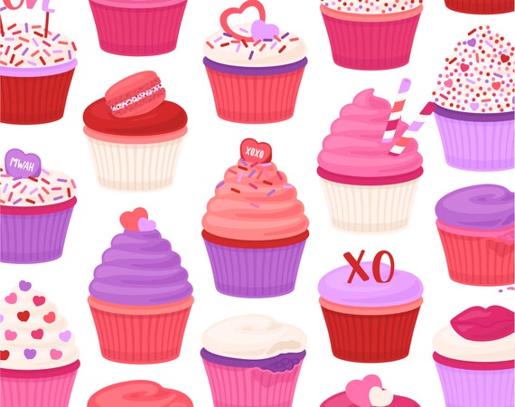 Valentines Day Cupcake Clipart Valentine Cupcake Macaron Etsy