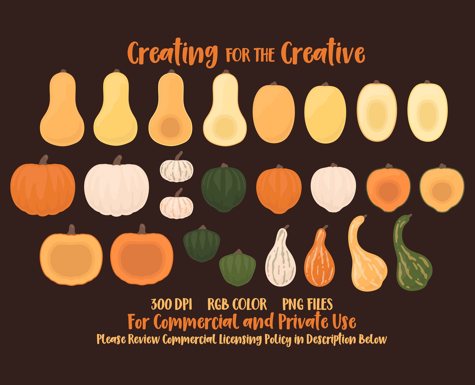 Autumn Squash Clipart Fall Pumpkin Clip Art Acorn Squash Etsy