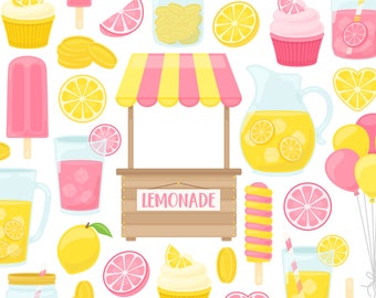 Pink Lemonade Stand Clipart, Lemon Clip Art, Spring Clipart, Summer Clip Art, Popsicle Clipart, Cupcake Clip Art, Commercial Use