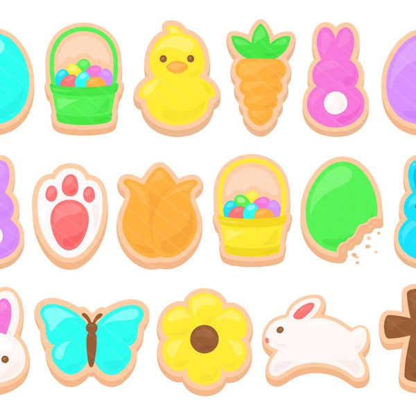 Bright Easter Cookie PNG Clipart - Baking Easter Cookies Bakery, Easter Egg Bunny Chick Cross Cookie, Flowers Butterfly, Commercial Use