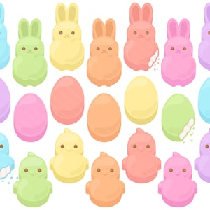 Pastel Easter Marshmallow Treats PNG Clipart - Bunny Rabbit Chick Easter Egg Candy Marshmallows Clip Art - Para uso comercial