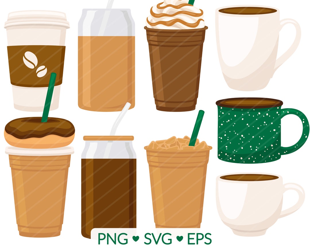 Coffee Cup Clipart - SVG, PNG, EPS Images - Frappuccino Clip Art, Donut ...