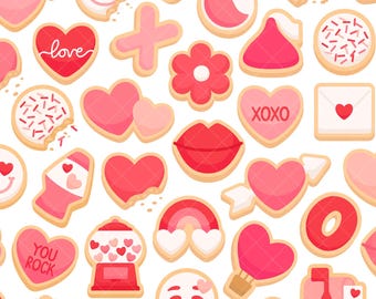 Valentine Cookie Clipart - PNG Digital Files - Heart Sugar Cookies, Kid's Valentine Designs, Valentine's Day Cookie Decorating