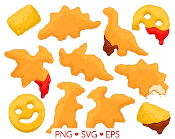 Dinosaur Nugget Clipart - SVG, PNG, EPS Images - Dino Nuggies, Stegosaurus Pterodactyl Triceratop, Tater Tot French Fry Clip Art, Junk Food