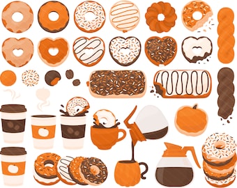 Dona de calabaza con especias PNG - Gráficos de taza de café de otoño (uso comercial)