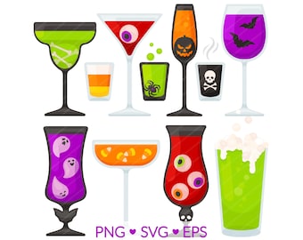 Clipart de cóctel de Halloween (SVG, PNG, EPS): diseños de bebidas espeluznantes para la fiesta de Halloween