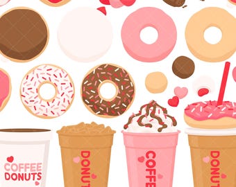 Clipart de Café e Donuts para o Dia dos Namorados – Imagens PNG (Download Digital)