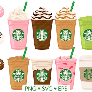 Café Café Clipart - SVG, PNG, EPS Imágenes - Frappe Clip Art, Caramel Macchiato, Café Helado, Té Matcha, Bebida de Fresa