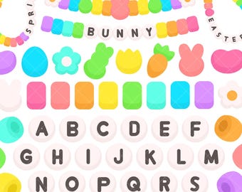 イースター友情ブレスレット PNGクリップアート - 明るい春のビーズクラフト、イースターバニー（デジタルダウンロード）