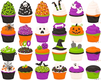 Cupcake de Halloween PNG Clipart: Fantasma, Calabaza, Murciélago (Uso Comercial)
