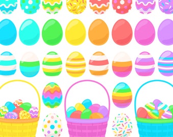 Rainbow Easter Egg Clipart, Easter Basket Clipart, Spring Clipart, Easter Egg Hunt Clipart, Colored Egg Clip Art, Commercial Use