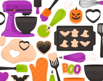 Halloween Cookie Baking Clipart - Mezclador Frosting Glaing Spatula Whisk Clip Art - Para uso comercial