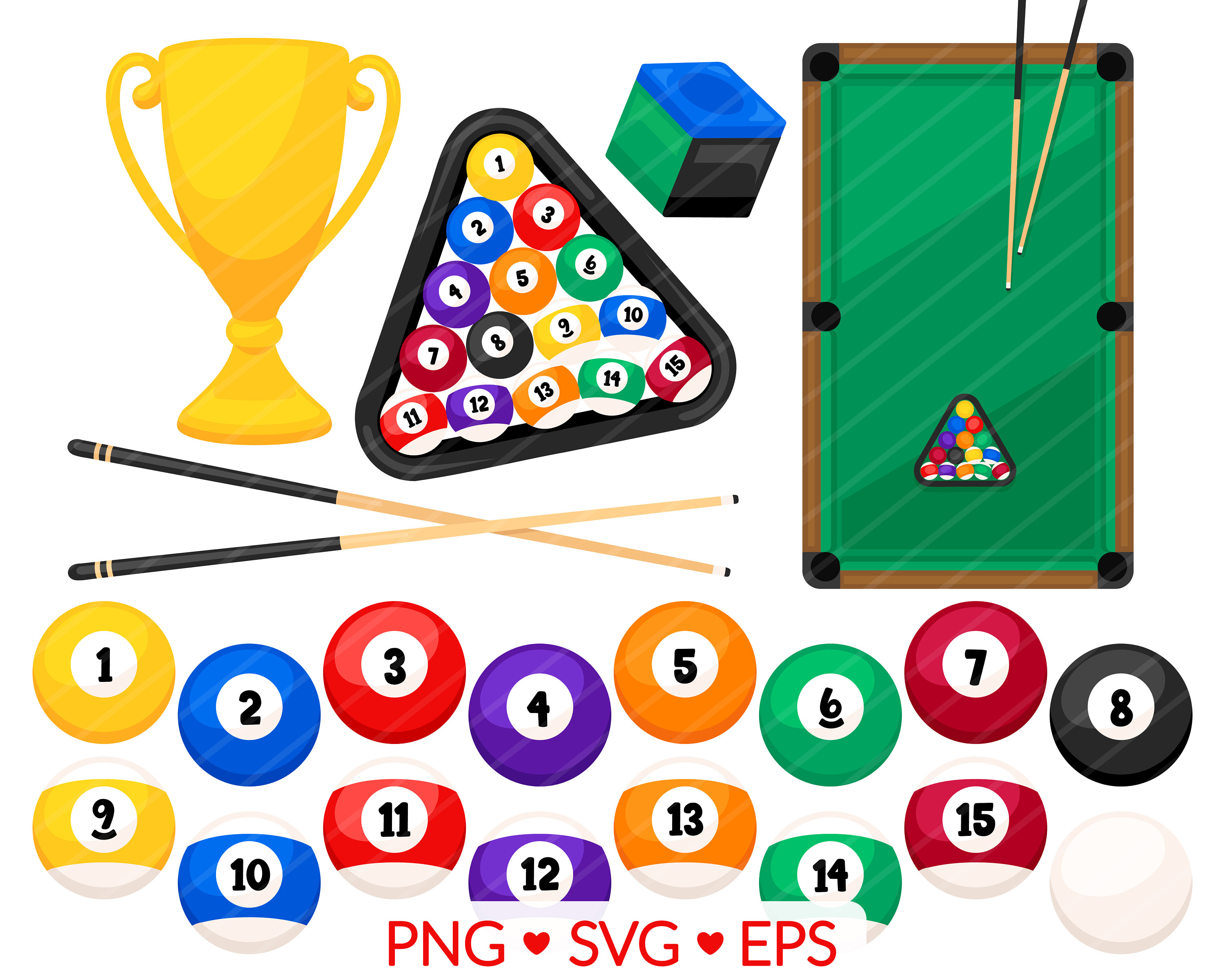 8 Ball Pool Cue Billiards Vector .eps .dxf Svg & a .png 