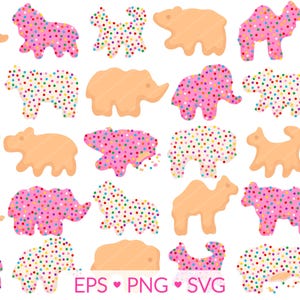 Dierlijke Cracker Cookie Clipart - SVG, PNG, EPS-afbeeldingen - circusdier olifant giraf nijlpaard paard geit koe roze dier cookie illustraties