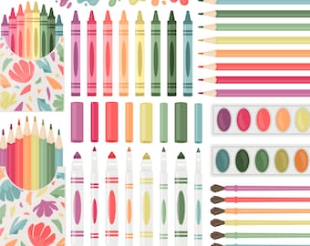 Art Supplies PNG Clipart – Back to School Teacher Digital Images, Crayons, Watercolor, Markers