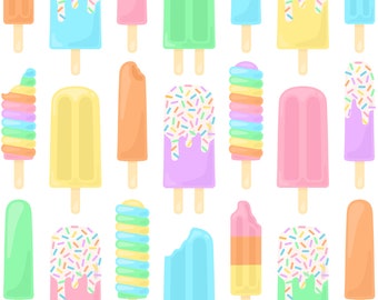 Pastel Popsicle Clipart - Rainbow Summer Ice Cream, Orange Creamsicle, Dessert Clip Art - Commercial Use