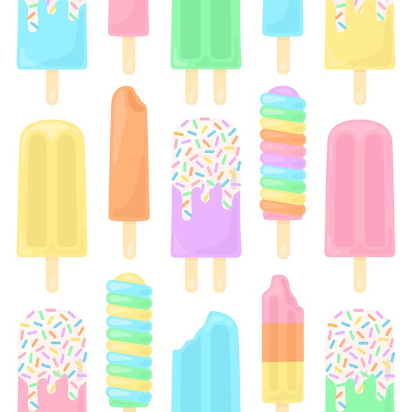 Pastel Popsicle Clipart - Rainbow Summer Ice Cream, Orange Creamsicle, Dessert Clip Art - Commercial Use