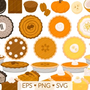 Clipart tarte - Images SVG, PNG, EPS - Pi Day Bakery cuisson des tartes, noix de coco banane crème citrouille chocolat pacanes, tartes dessert traiter fruité