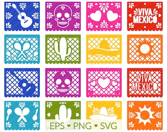 Papel Picado Clipart – Mexican Fiesta Bunting Cut Files (PNG, SVG, EPS)