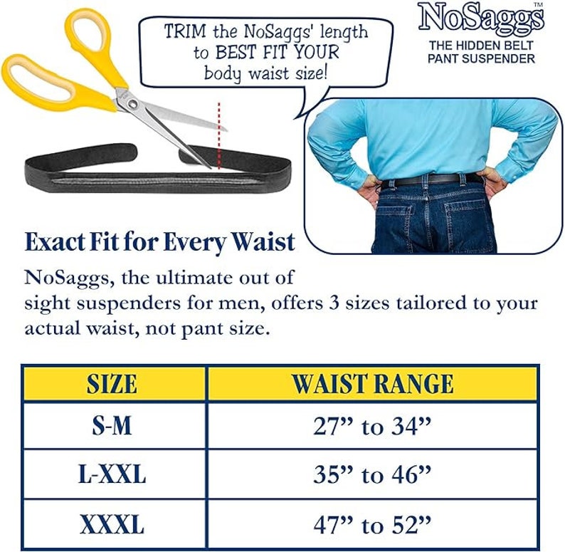 Nosaggs SLEEVED Hidden Suspender BELT for Men Wearing Untucked Shirts