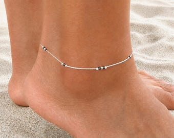 Tobillera • Cadena de tobillo de plata de ley 925 • Piedra natural • Regalo para ella