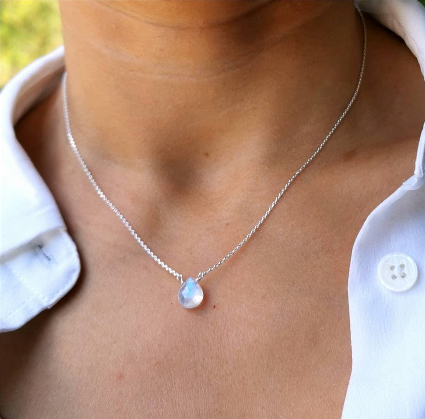 Pendentif Carré Pierre de Lune sur Argent 925