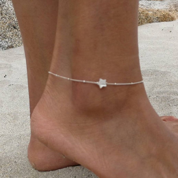 Cadena tobillera • Pulsera estrella de nácar en plata 925