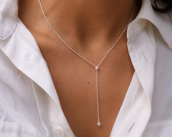 Y-Halskette • Halskette aus 925er Sterlingsilber mit Zirkonia • Geschenk für sie • Sterlingsilber-Halskette • Geschenk für sie • Muttertagsgeschenk