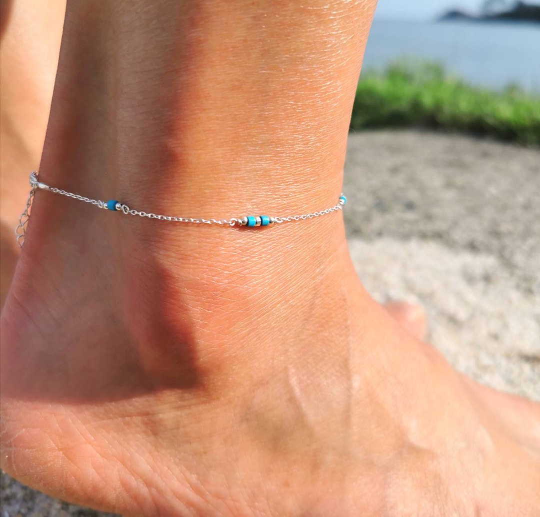 Silver anklet with blue best sale stone