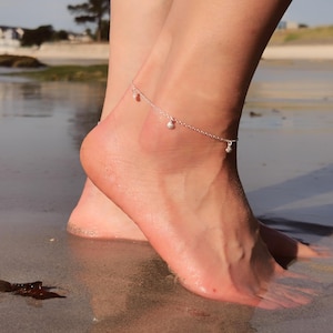 925 silver anklet • 3 charm anklet • starfish • shell Women&#39;s gift