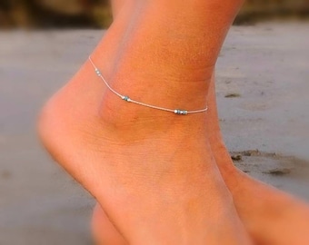 Turquoise 925 silver anklet• Gift for woman• Gift for her